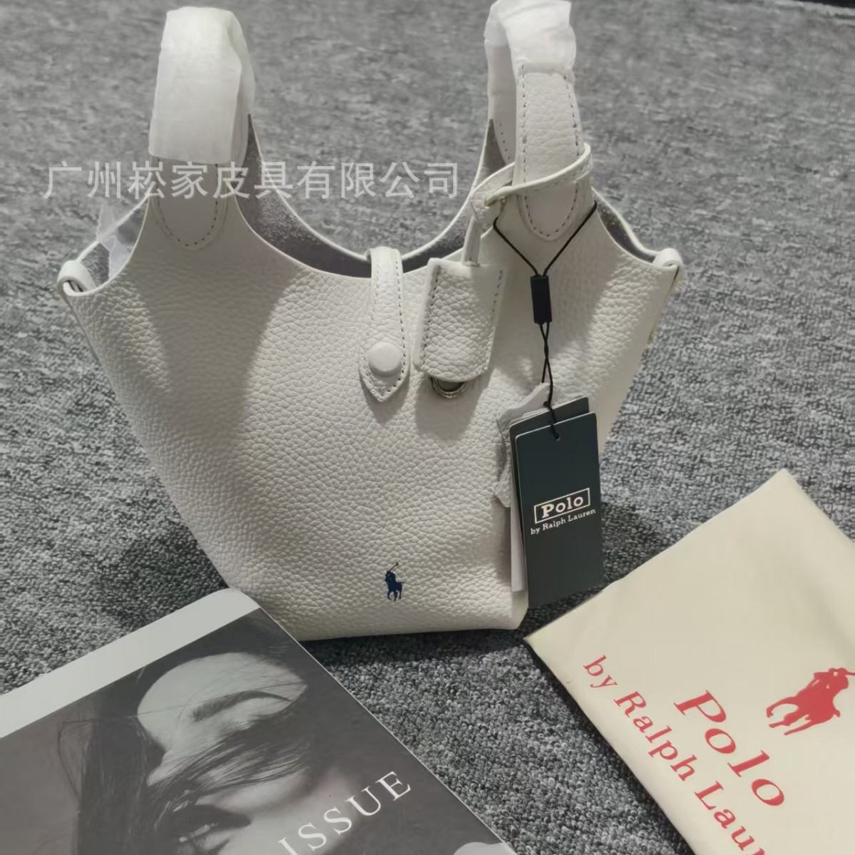 Polo Bucket Bag Lychee Grain Top Layer Cowhide Shoulder Crossbody Tote Bag For Women - Thumbnail 4