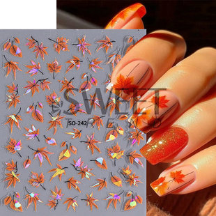 Cross-border new nail art stickers wholesale ins laser autumn and winter maple leaves Thanksgiving nail adhesive 3D stickers