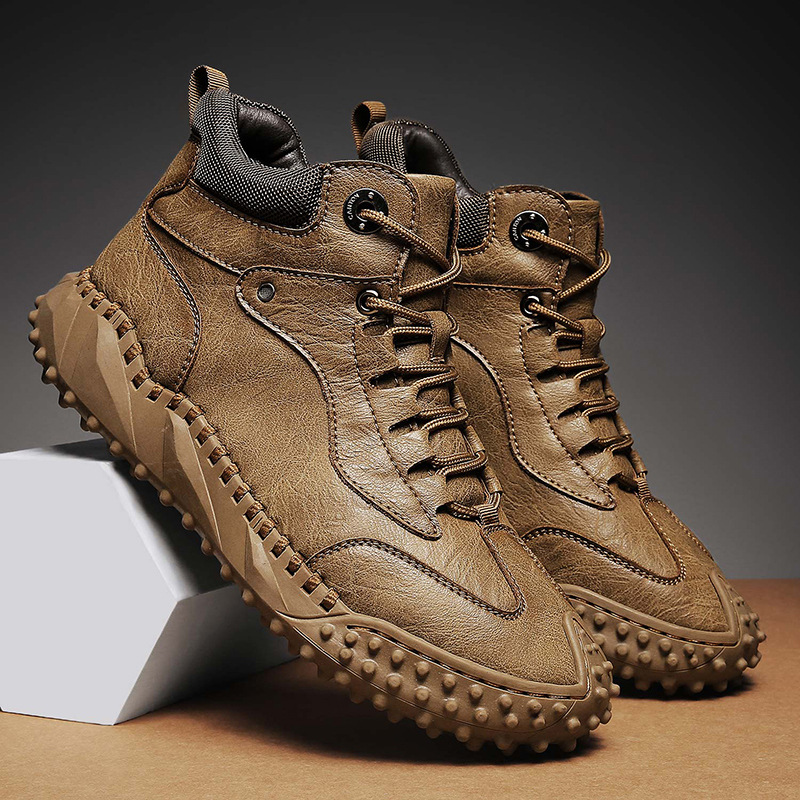 跨境大碼棉鞋男款冬季加絨保暖防寒厚底防滑真皮高幫男鞋休閒鞋