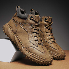 跨境大碼棉鞋男款冬季加絨保暖防寒厚底防滑真皮高幫男鞋休閒鞋