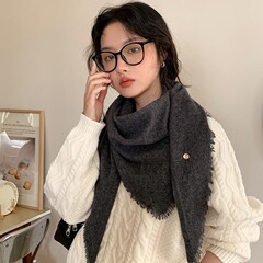 澳洲羊毛wool100%披肩秋冬新款保暖三角巾针织围巾女韩版外搭披风