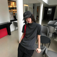 高品質テンセル混クロスワンピース襟右肩ポリフォニーニットスリムボトムテクスチャー男女兼用半袖Tシャツ