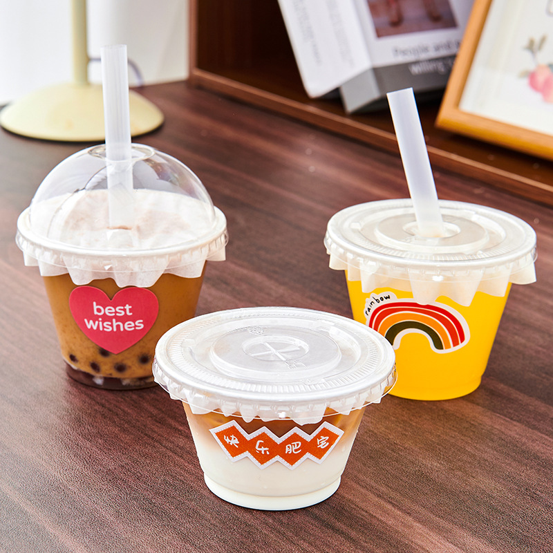 Children's Mini Milk Tea Cup Disposable Mini Cold Drink Cup Coffee Beverage Cup 200/250ml Small Cup with Lid