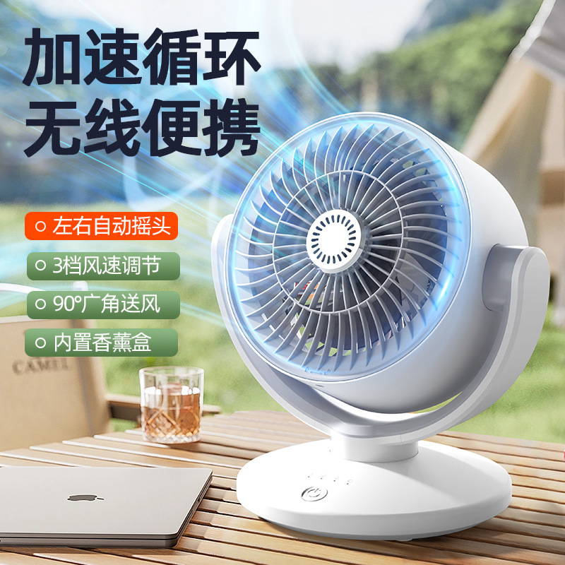 クロスボーダー新しい広角シェイキングヘッドデスクトップファンデスクトップブラシレスターボUSBポータブル充電サイクルファン|undefined