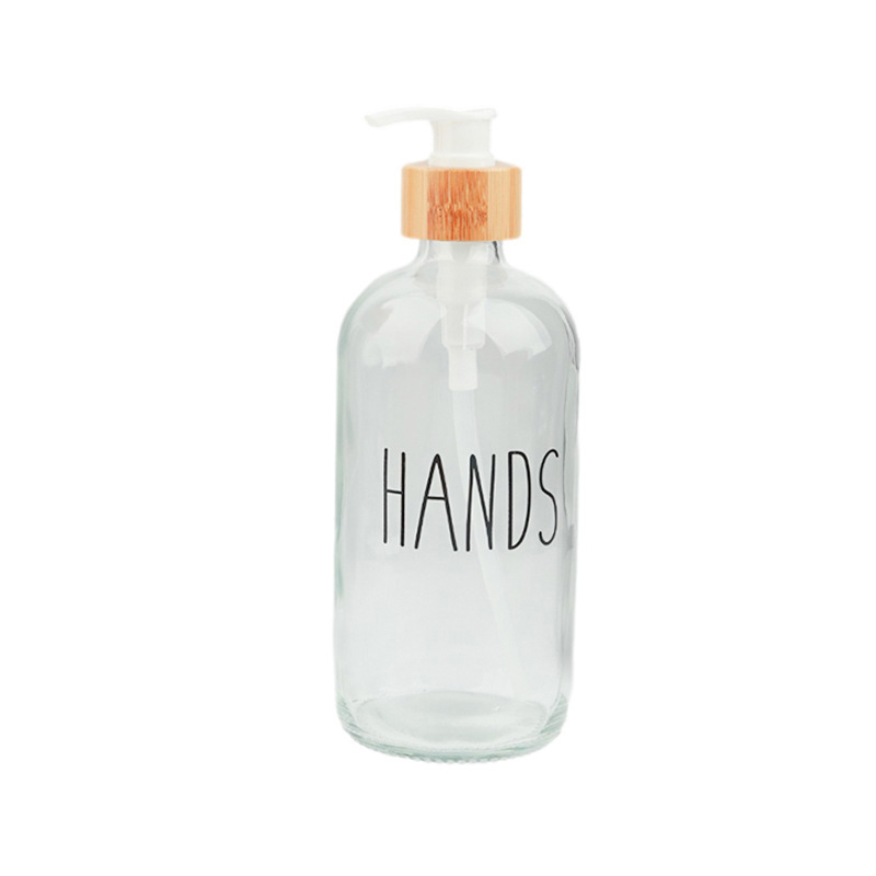 Amazon Boston desinfectante para manos transfronterizo vidrio embotellado gel de ducha botella en blanco y negro vidrio presiona la botella de cabeza de la bomba