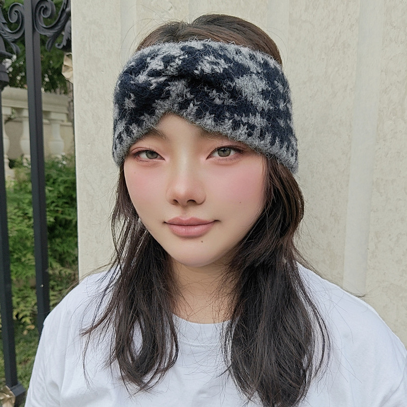 欧美跨境菱格发带秋冬交叉针织头带小众仿羊毛百搭束发带毛线头套|undefined