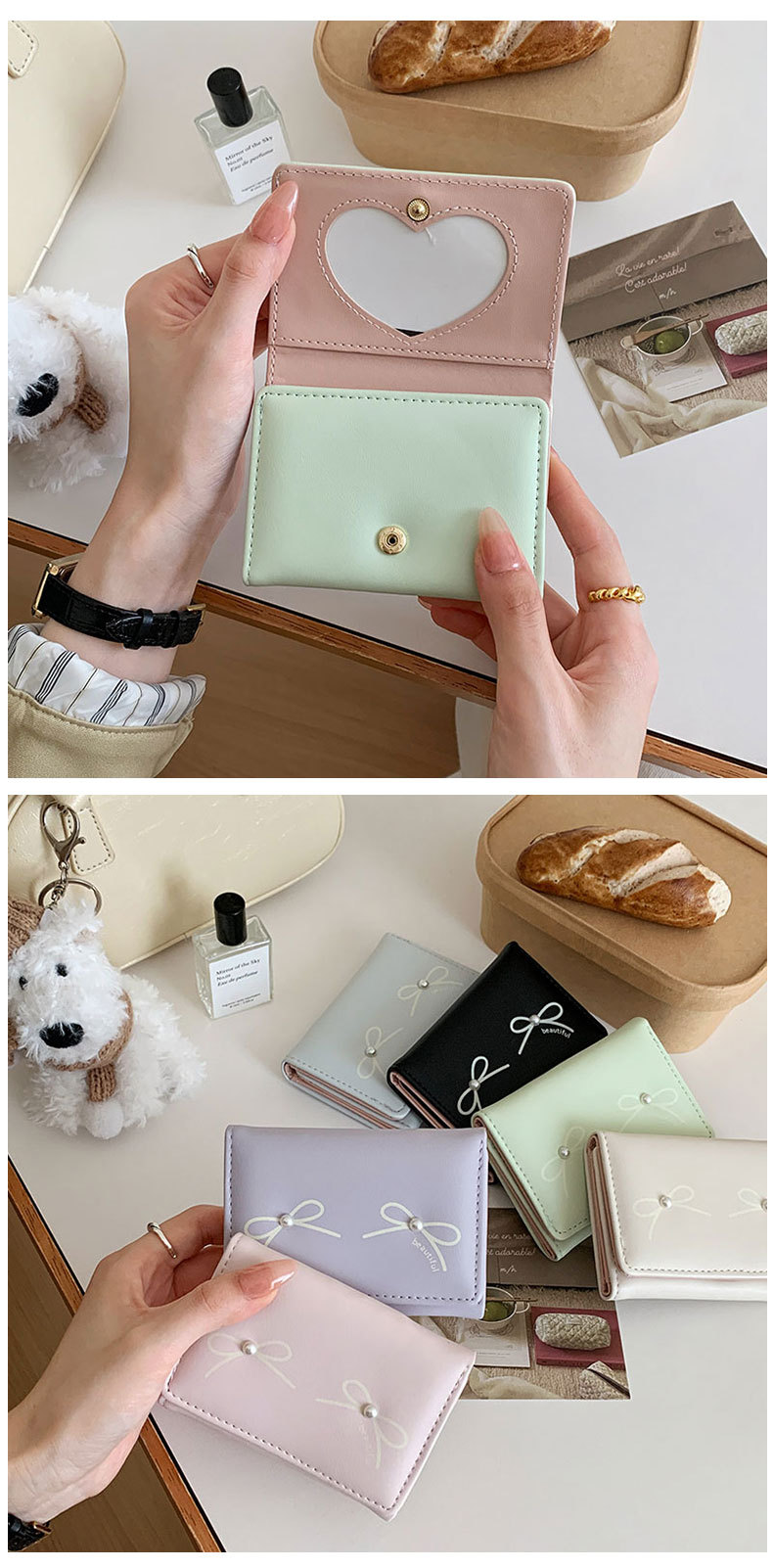 48g Weight Polyester Lining Material Magnetic Buckle Closure Type Small Wallets Bags Type 1 Piece Quantity Holiday, Daily Occasion Pu Leather Material Bow Knot Pattern All Seasons Season Women's Gender Sweet Style Square Shape Women's Bow Knot Pu Leather Magnetic Buckle Wallets 1