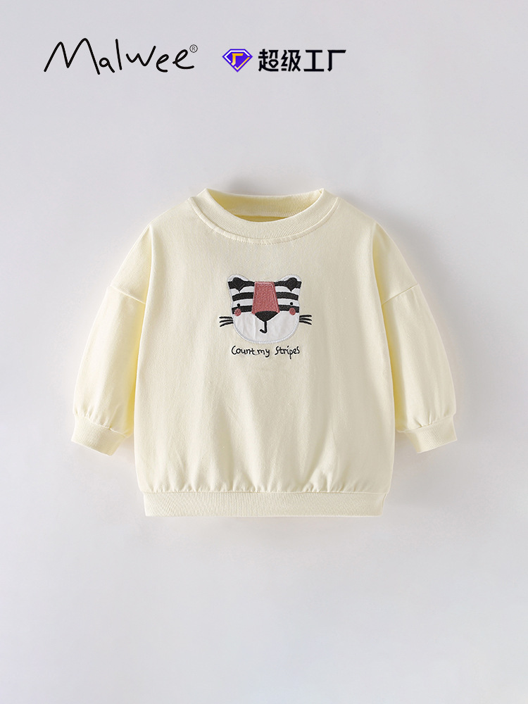 Malwee chaqueta de niño de otoño europeo y americano camiseta de cuello redondo para niños de media edad, manga larga, ropa de invierno casual para niños
