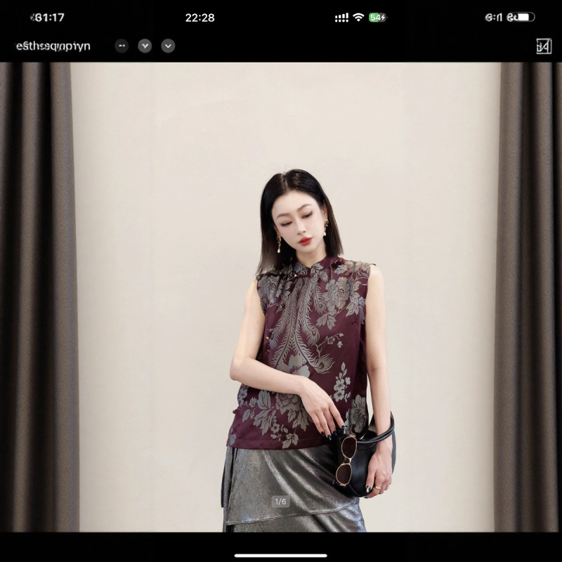 真丝老缎小背心2025新款国风百搭圆领无袖宽松显瘦印花马甲背心女|undefined