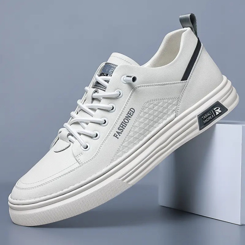 High-End Men's Fashion Casual Ultra-Soft Leather White Shoes, Men's Leather Shoes with Soft Soles, Non-Slip Platform Shoes, Lightweight and Elastic Shoes