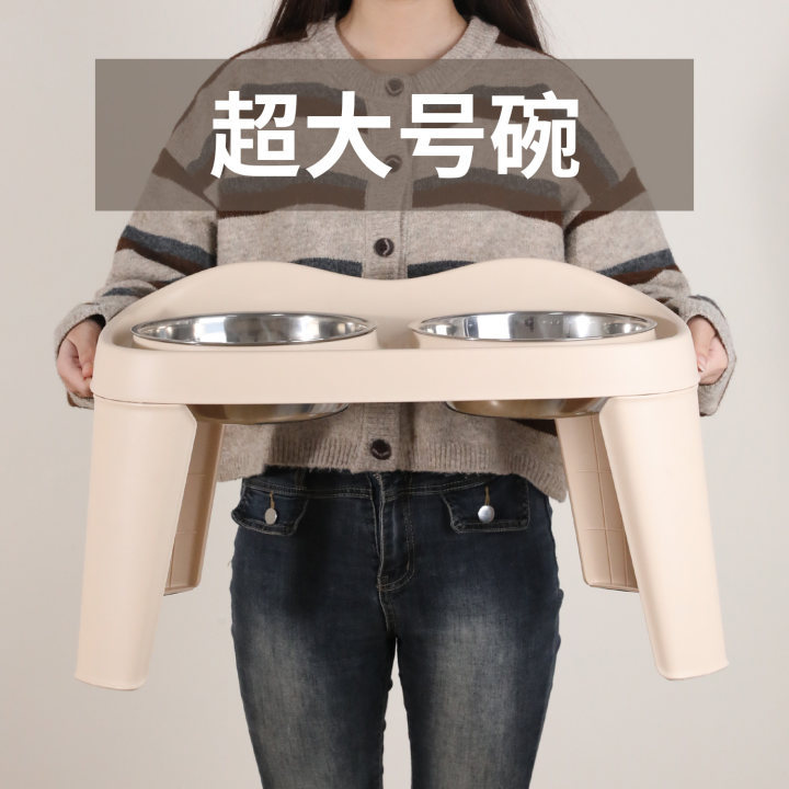 Alimentador de agua potable para mascotas, tazón doble para gatos, tazón doble elevado de acero inoxidable plegable grande, tazón doble para perros, suministros para mascotas