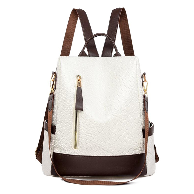 Fábrica al por mayor 2024 nuevas señoras casuales de cuero suave mochila antirrobo moda contraste color tejido mochila de viaje