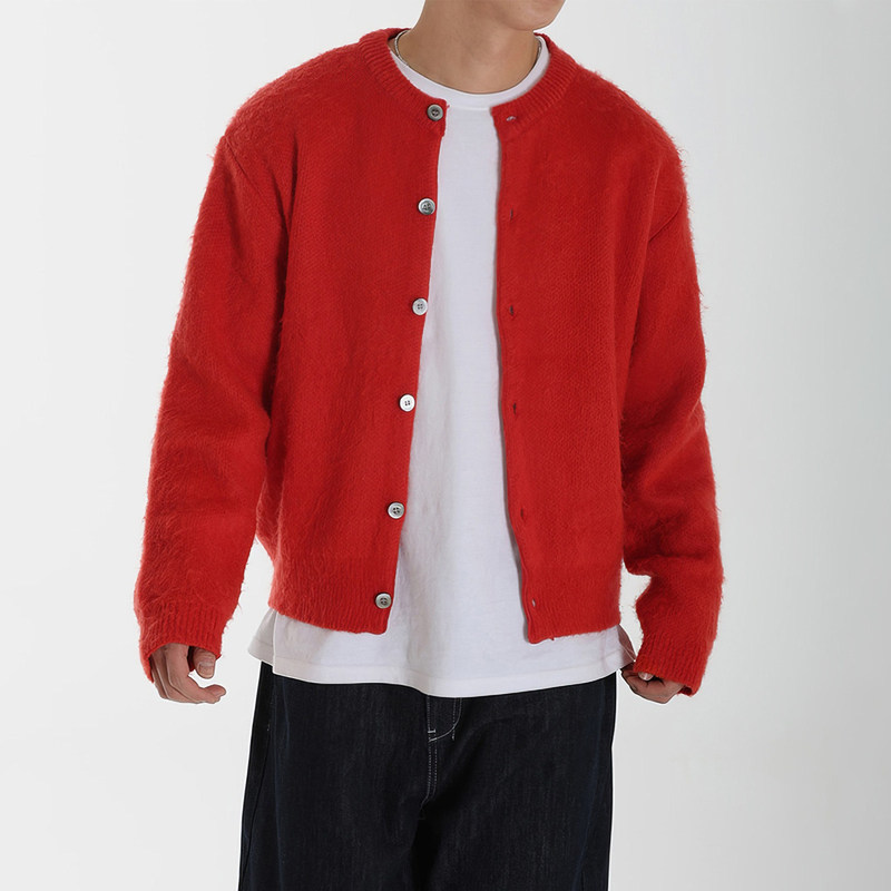 Davidme Year of the Horse Red Sweater Cardigan for Men Winter Soft Mohair-Like Knit Coat Davidme Year of the Horse Red Sweater Cardigan for Men Winter Soft Mohair-Like Knit Coat