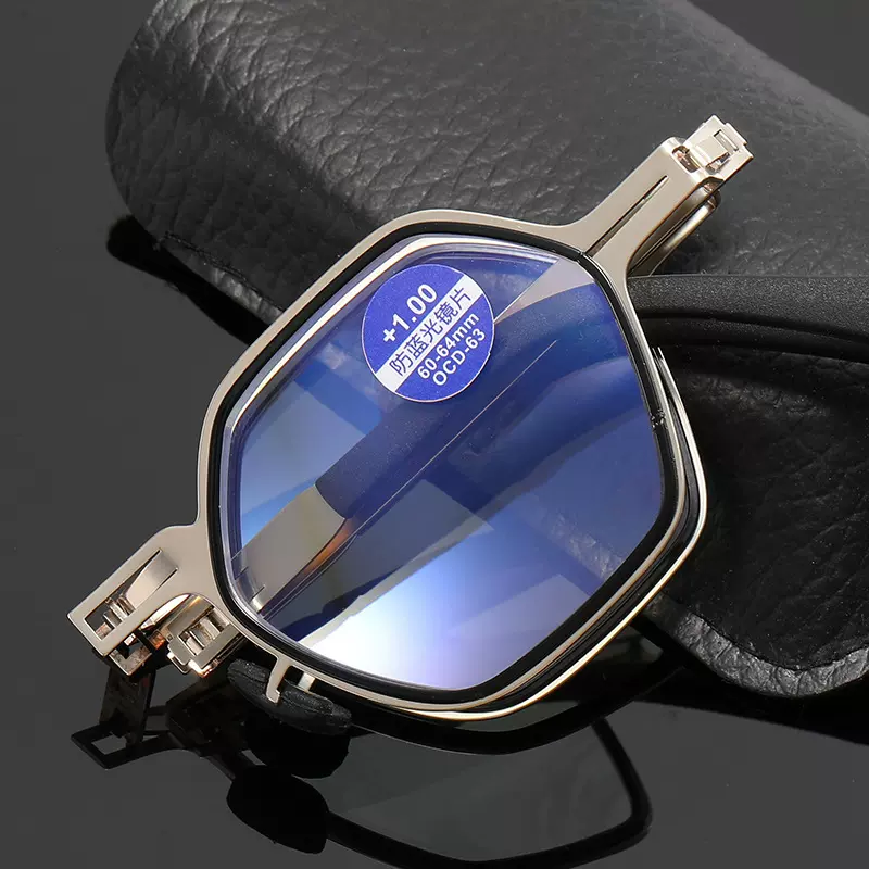 新款男女通用防蓝光老花镜便携式折叠圆框不锈钢无螺丝眼镜批发