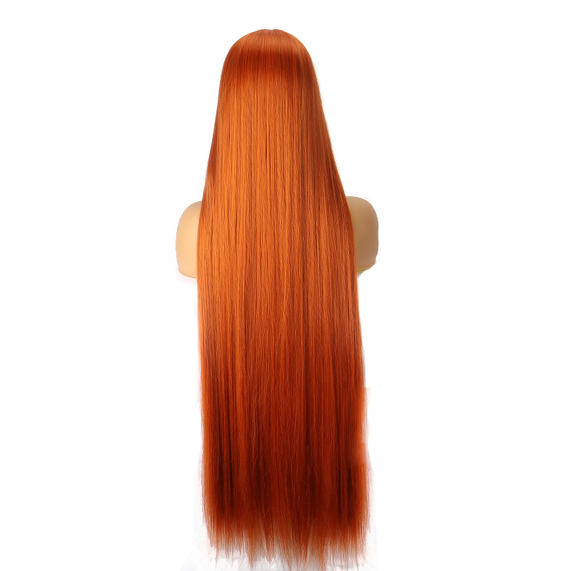 Cross-Border Wig for European and American Women, Long Straight Synthetic Fiber Wig with Lace Front, T-Shaped, Extended Length for Foreign Trade