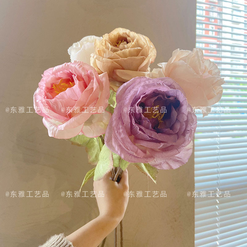 Borde de goma artificial retro transfronterizo Rosa quemado solo borde al horno flor falsa ramo de la boda borde quemado artificial Rose