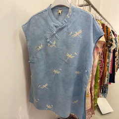 中国風の美しい静山トンコウ夏の新しい中国風の改良されたシャツ刺繍シックなラグランスリーブチャイナトップシャツ