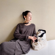 DIGM | 2025秋季极简慵懒风松弛感配飘带亚麻天丝针织衫女81070