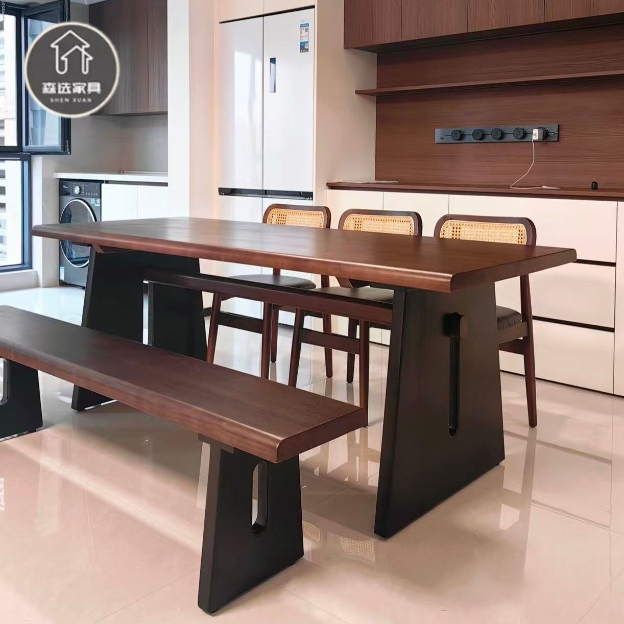 Medieval-Style Solid Wood Dining Table, Desk, Home Living Room Sofa Back Long Table, Large Board Table, Solid Wood Dining Table and Chair Set