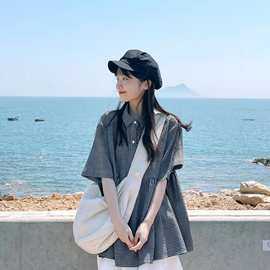 复古短袖衬衫女2026年夏季新款韩版设计感小众时尚防晒上衣ins潮