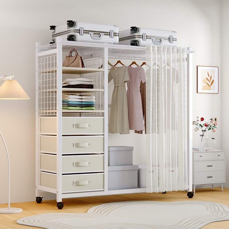 Wholesale Shelves Simple Wardrobe Assembly Sturdy and Durable Simple Bedroom Home Dustproof Curtain Open Cloakroom Storage
