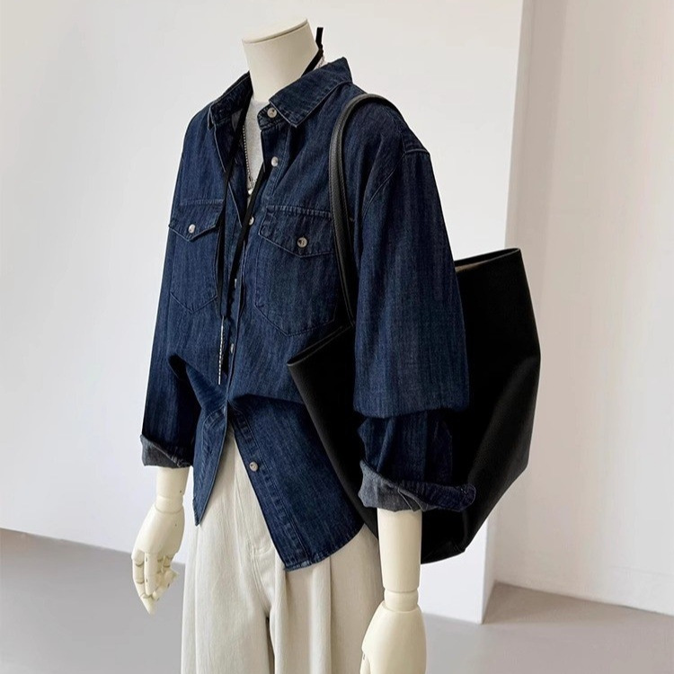Highly Recommended! Autumn New Arrivals ~ Korean-Style Dark Blue Workwear Soft Washed Denim Shirt Jacket