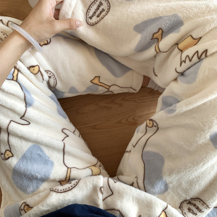 Pantalones de pijama de franela de coral de dibujos animados, pantalones de pijama de hombre, pantalones de invierno de otoño de mujer, pantalones caseros