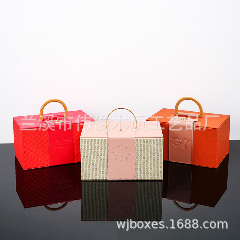 批发结婚喜庆婚庆用品伴手礼皮盒手提婚礼喜糖盒皮质礼品盒