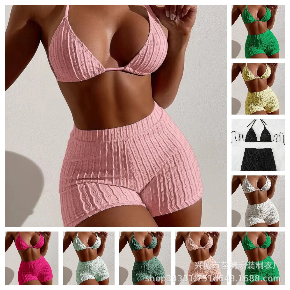 Mingyi nueva moda europea y americana bikini especial tela multi-color pierna pantalones split traje de baño de las mujeres