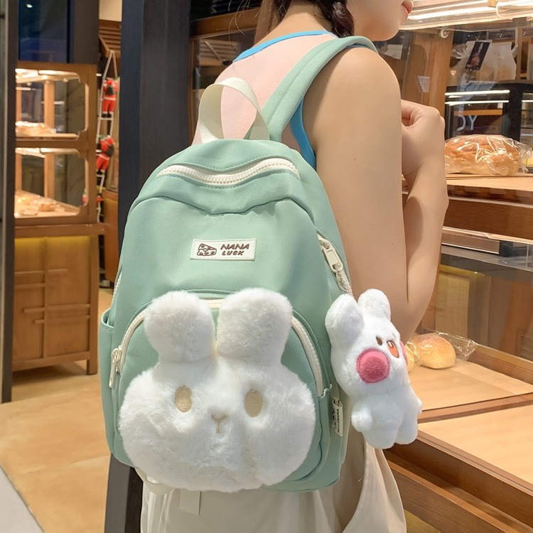 New Style Small Schoolbag Female College Student Solid Color Rabbit Backpack Japanese Style Ins Style Soft Girl Cute Girl Backpack
