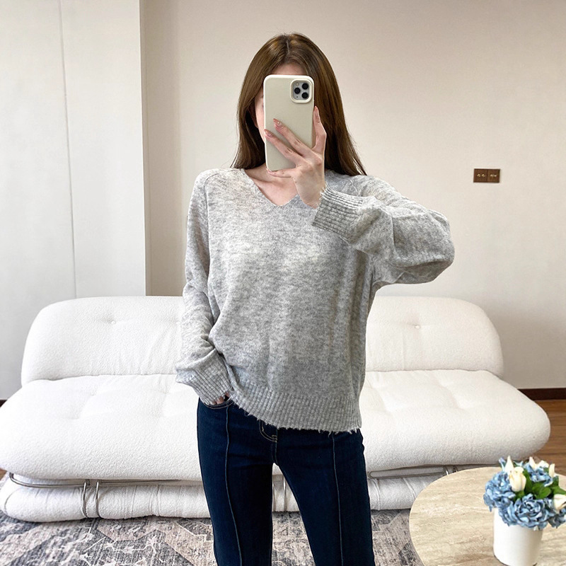 2025 Autumn New Large V-Neck Boat Neck Loose Fringe Sleeve Knit Sweater for Women, Resting Loose Lazy Style Sweater