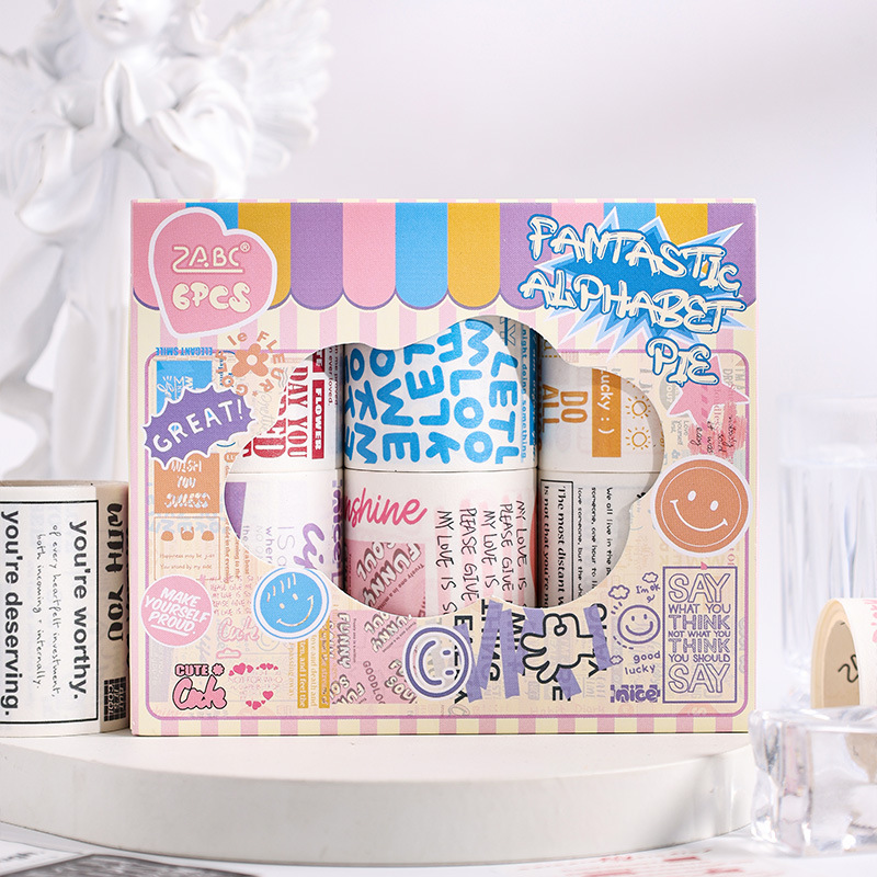 Serie de letras fantásticas cuentas de mano y cinta de papel cubierta caja diy cuentas de mano diario pegatinas transfronterizas cinta de paisaje inglés