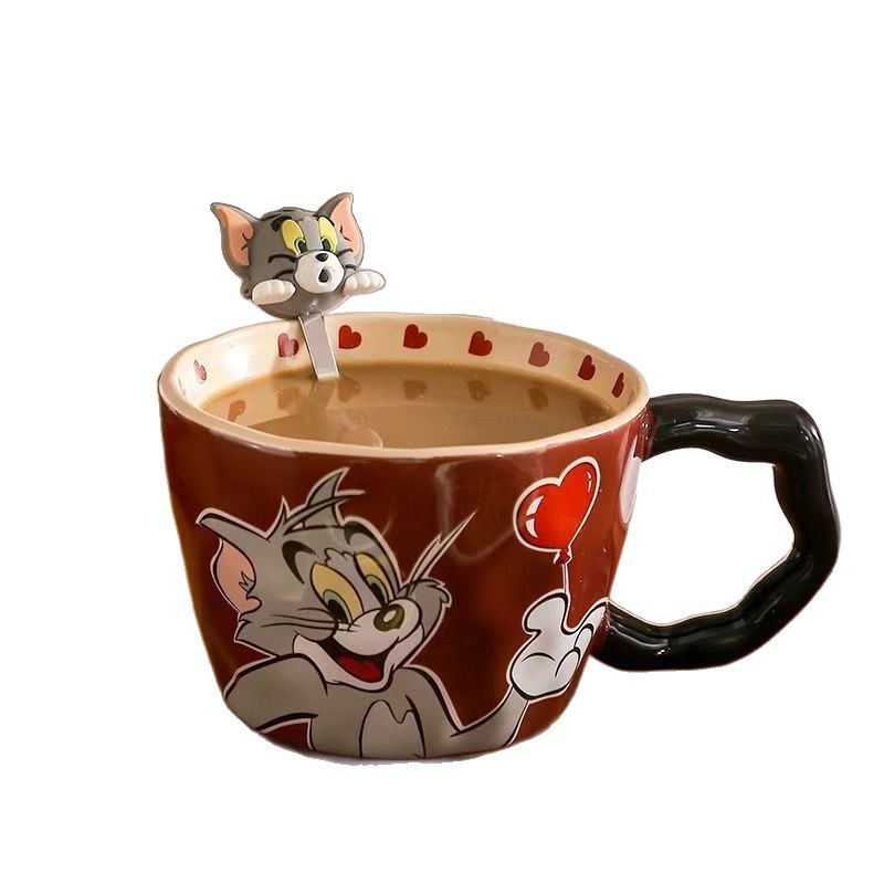 猫和老鼠马克杯大容量可爱陶瓷杯带勺学生早餐牛奶杯生日礼物礼品|undefined