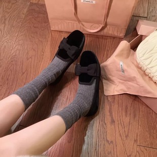 Sheepskin Version ~ Grape Mom's Same Style Amiu Velvet Bow Slip-On Retro Loafers for Women