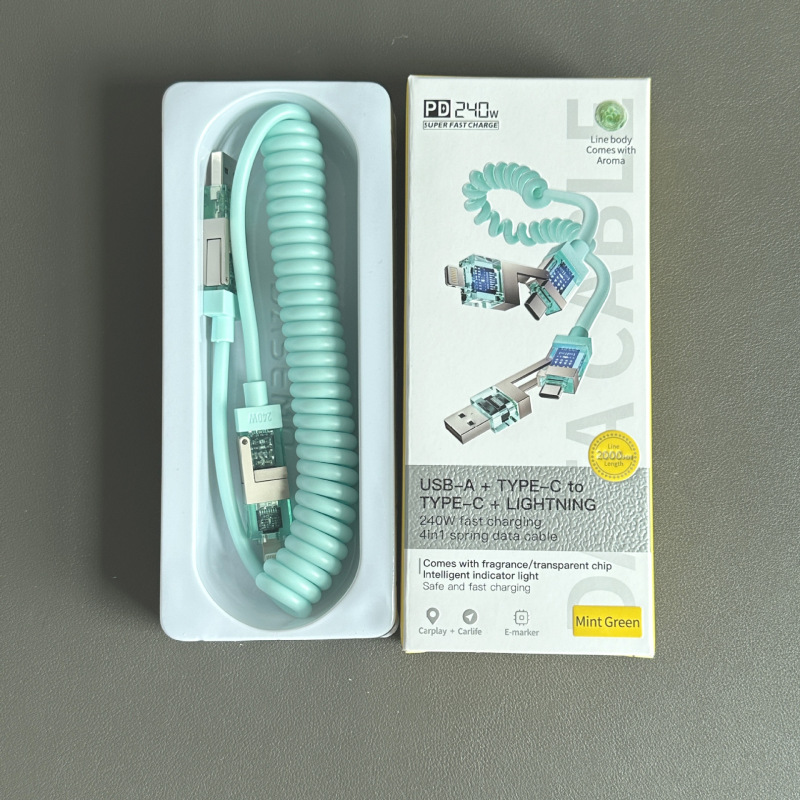 Beimo 240 ワットフレグランスコアフォーインワンスプリング伸縮式車高速充電データケーブル Huawei Android Apple Huawei に適しています|undefined