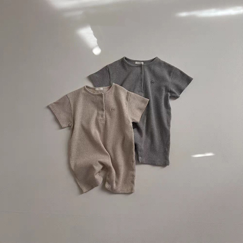 Korean-style Ins Simple Round Neck Short-sleeved Short Climbing Pit Strip Cotton New Style Conjoined Men's and Women's Solid Color Climbing Suit for Spring and Summer