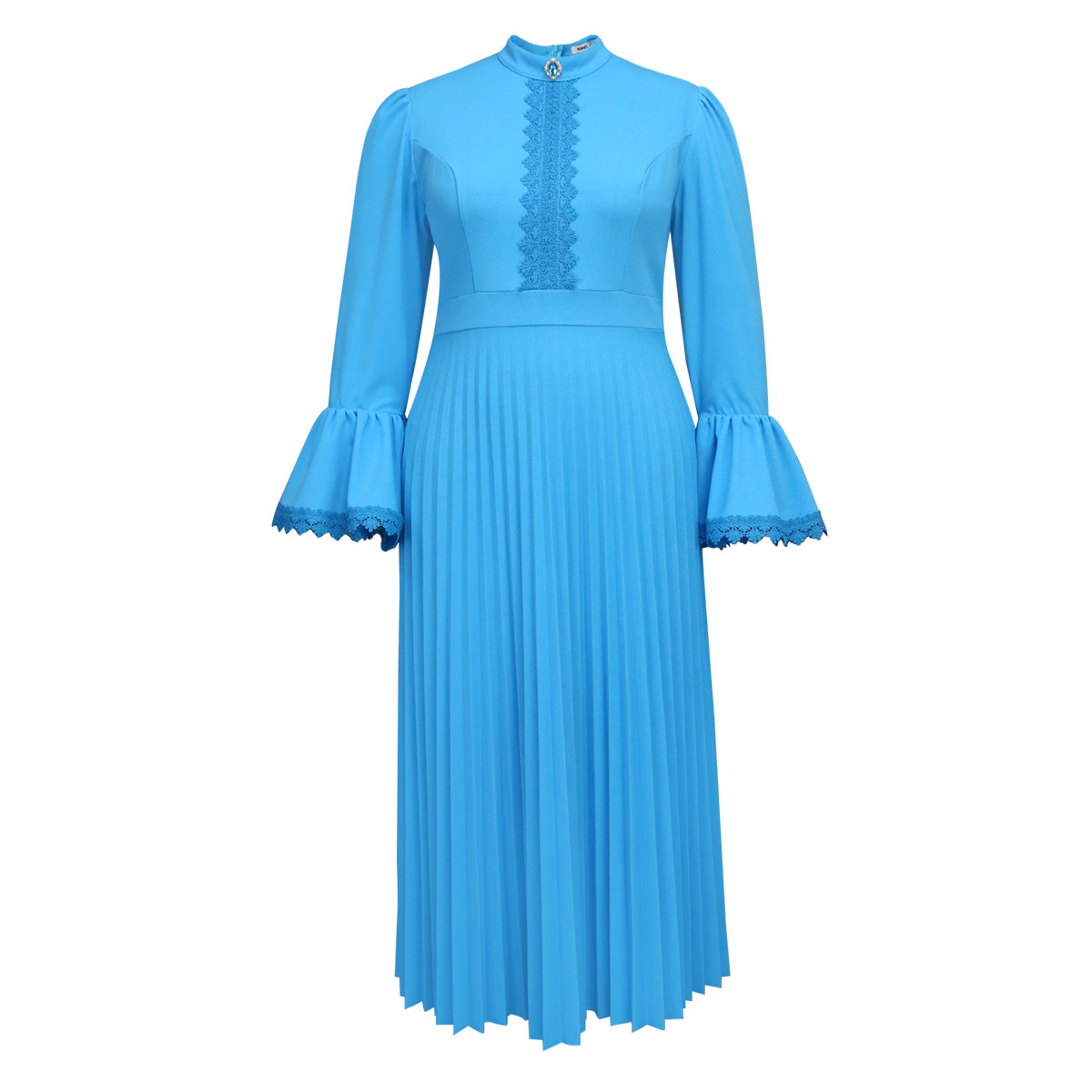 Women's Clothing solid color elegant big swing skirt dress pleated party trumpet sleeve dress _voghion.com
