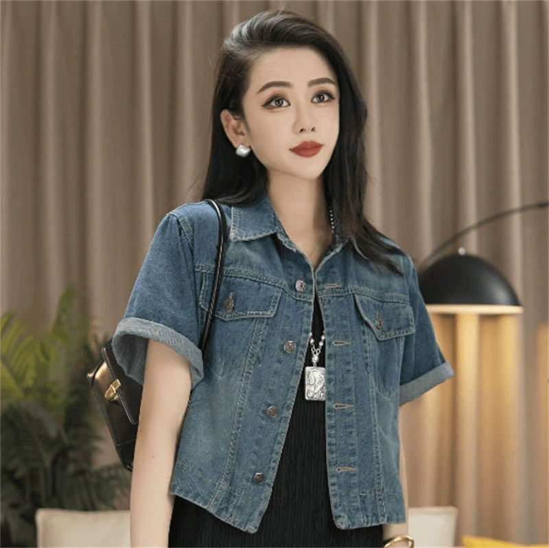 Джинсовая куртка с короткими рукавами женская весна лето 2024 новый дизайн чувство ниши свободный тонкий топ джинсовый топ прилив