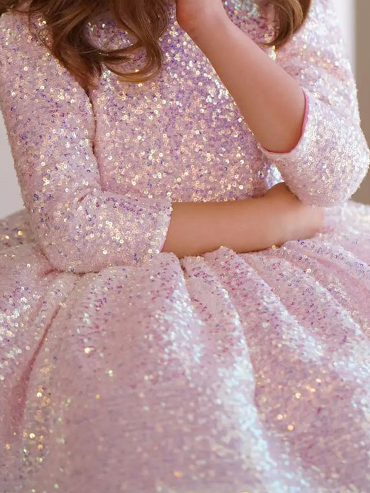 Kinderkleidung rosa Mädchen Prinzessin Kleid neuen Stil Mädchen Langarm Pailletten Geburtstag Weihnachten Kinder Kleid_voghion.com