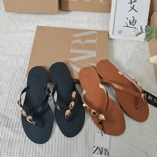 Ins Cross-border New ZAR European and American Herringbone Slippers Women's Platform Sandals with Metal Buckle womenshoes