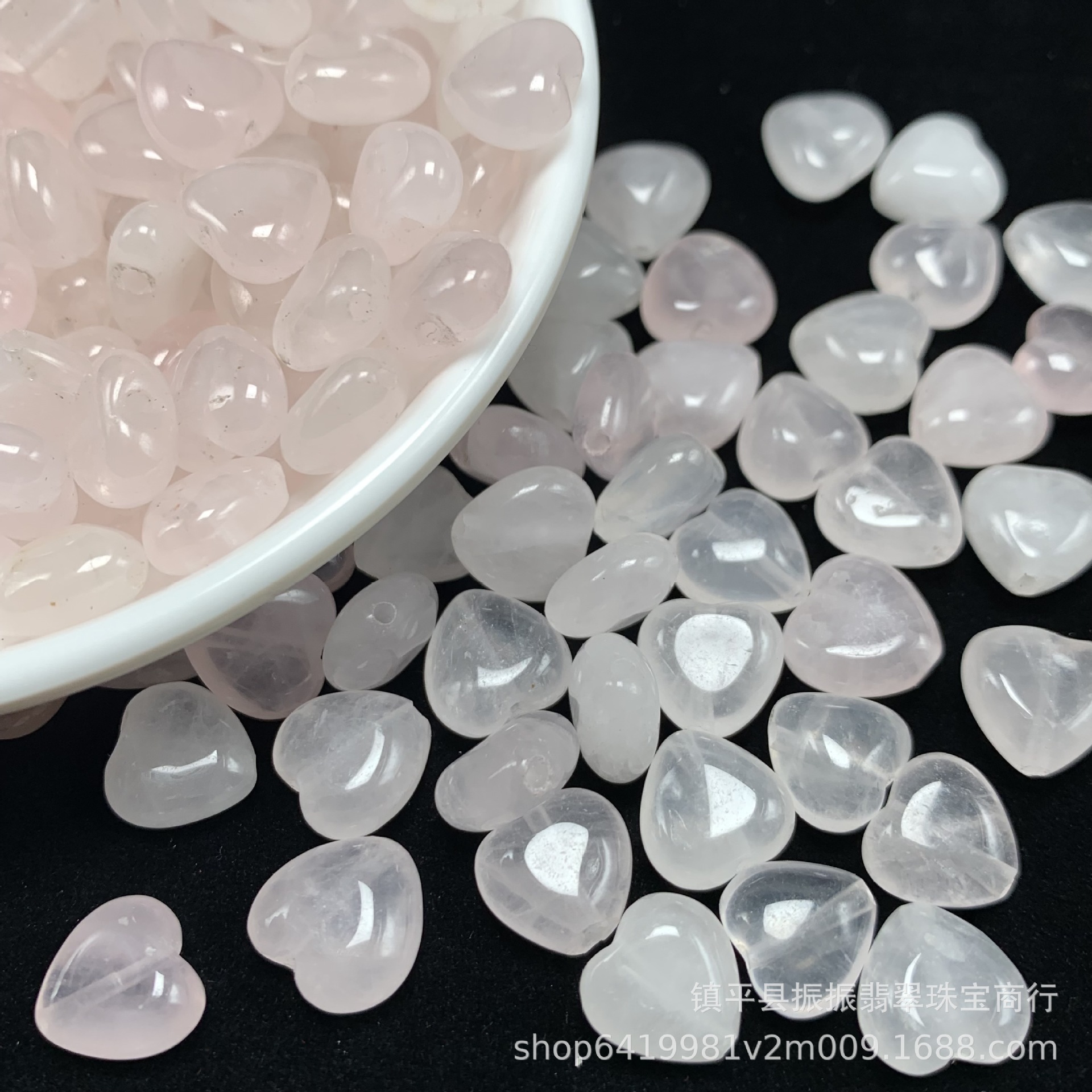 天然粉水晶爱心桃心散珠批发 diy玉石饰品手链项链配件爱心小坠饰