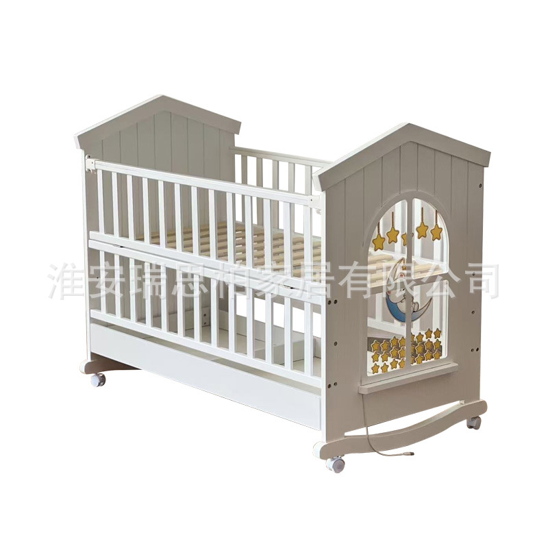 Baby Crib Baby Bb Bed Newborn Multifunctional Bed Kidsren's Bed Splicing Big Bed with Light House Crib