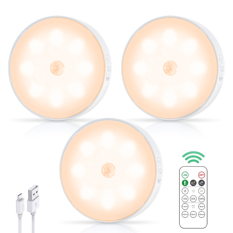 LED luz del armario inducción del cuerpo humano lámpara de hockey sobre hielo USB recargable atenuación paso luz gabinete de control remoto pasillo de la cocina