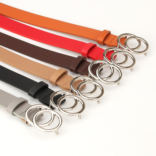 Korean style fashion decorative women's belt simple student jeans belt double loop buckle workplace suit belt wholesale
