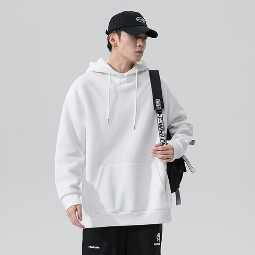 Spring and Autumn New Solid Color Hooded Sweatshirt for Men and Women Loose Oversize Couple Sweatshirt Long Sleeve Pouch-Hooded Top