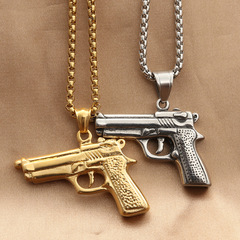 歐美鈦鋼小手槍項墜個性朋克復古潮男手槍不鏽鋼吊墜190333