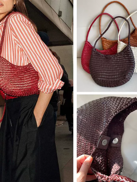 Dragon 8020 French-Style Basket-Shaped Handbag Made of Top-Layer Cowhide, Purely Hand-Woven, Single Shoulder Underarm Handbag for Women