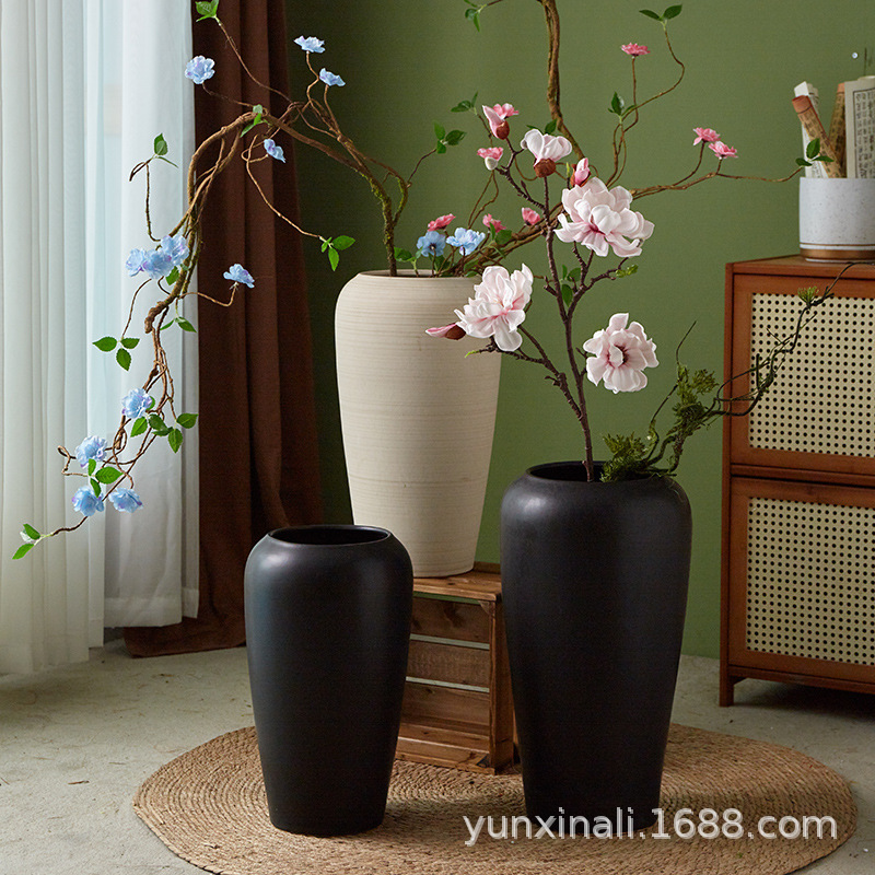 Gran jarrón de cerámica de suelo flor seca sala de estar decoración simple de cerámica rugosa silenciosa casa hotel mostrador decoración combinación
