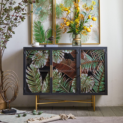 American style Retro Storage decorate Entrance cabinet Enamel partition Side cabinet wholesale a living room Storage Hand drawn Glass Sideboard