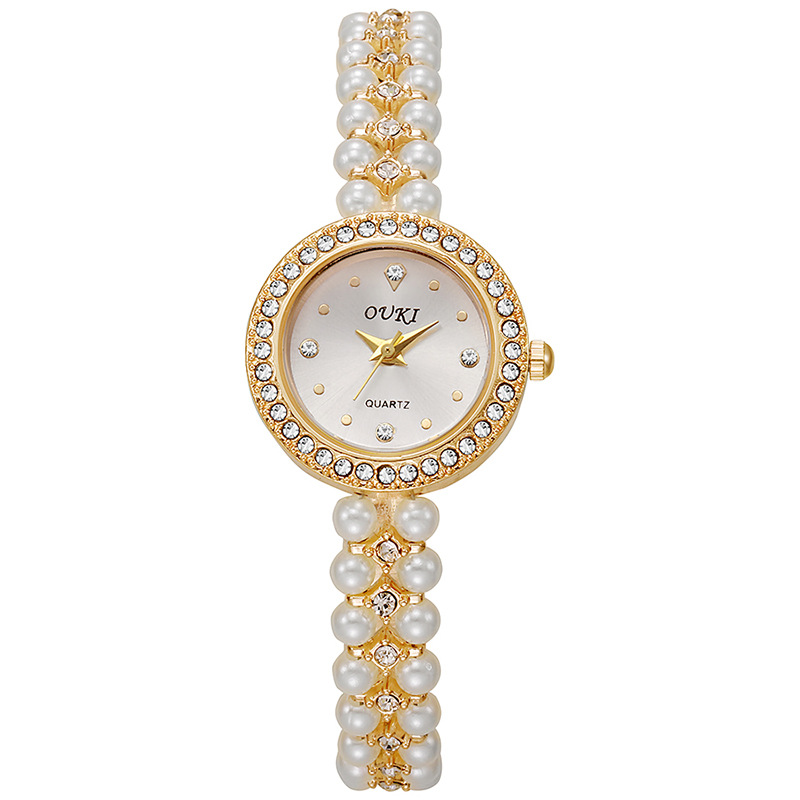 Reloj de pulsera de perlas con cara de gota de agua redonda de lujo ligero transfronterizo moda hecha a mano con cuentas regalo temperamento reloj de mujer al por mayor